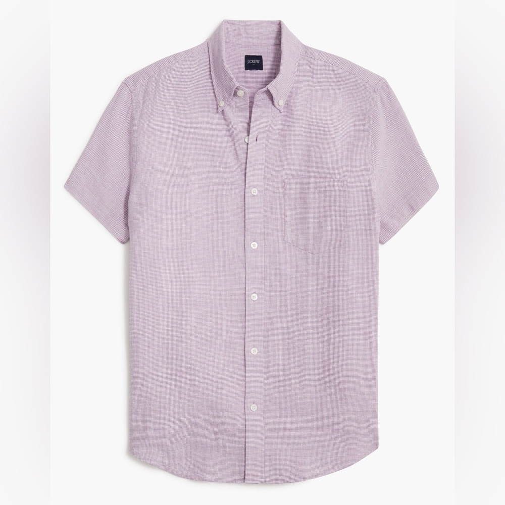 New J Crew Factory short-sleeve linen-blend shirt berry houndstooth Size XL